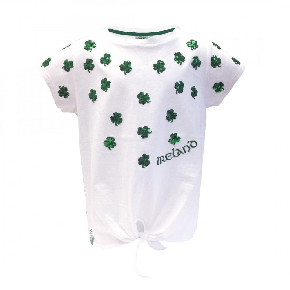 White and Green Sequin Shamrocks Kids T-Shirt - The Celtic Gift Store - Shirts & Tops