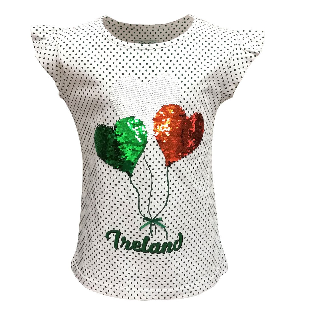 White Sequin Balloon Ireland Girl's T-Shirt - The Celtic Gift Store - 