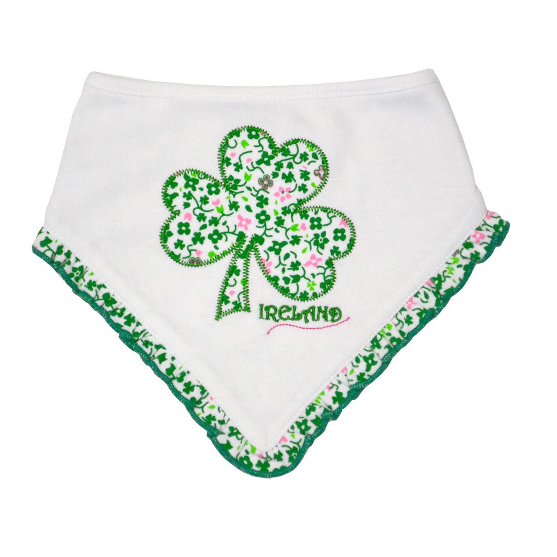 White Shamrock Applique Bandana Bib - The Celtic Gift Store - 