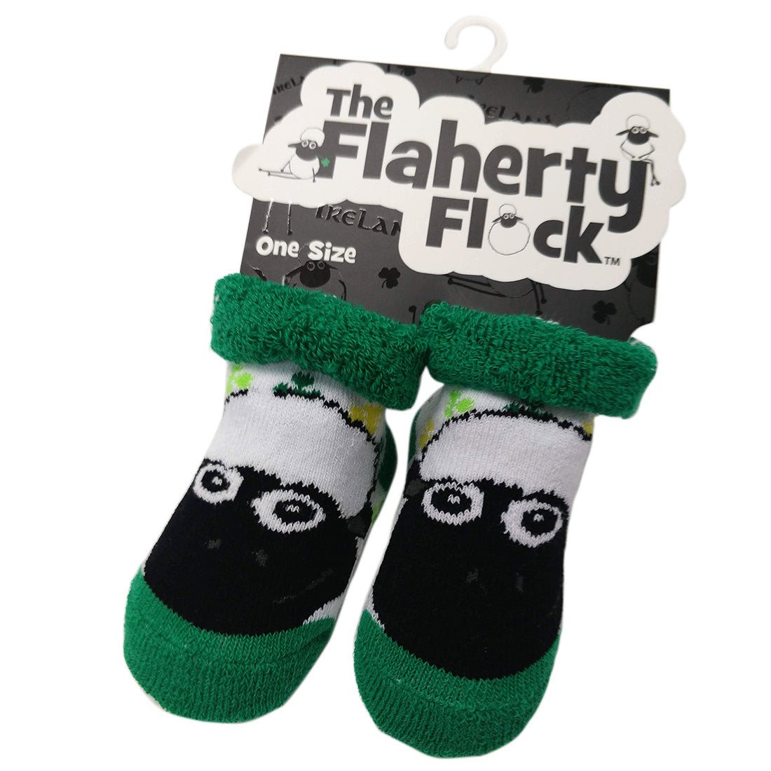 White/Green Shamrock Sheep Baby Booties - The Celtic Gift Store - 